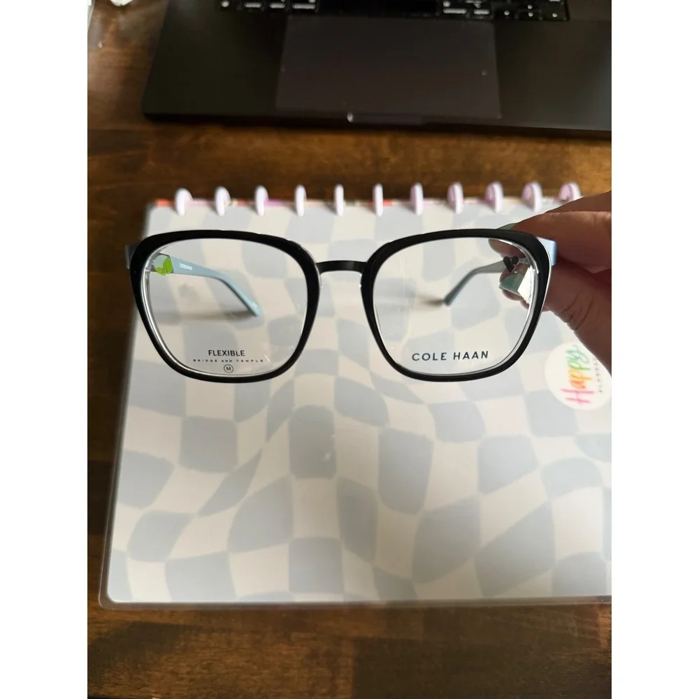 Cole Haan Zerogrand CH4523 Black Blue Square Eyeglasses Frames 52-19-140‎ Case